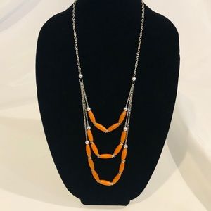 Orange Wood Beads Three Layered Continuous Chain